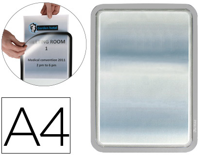2 marcos porta anuncios Tarifold A4 plata dorso adhesivo removible